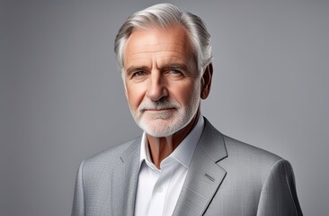 Wall Mural - Senior man smiling in white shirt and gray jacket