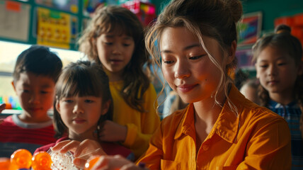 Sticker - Teacher showing experiment to children