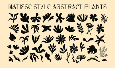 Wall Mural - abstract plants cutouts shapes and forms elements set. simple flowers and leaves vector illustration