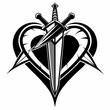 black and white sword in heart tattoo