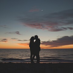 Wall Mural - a couple kissing on a beach