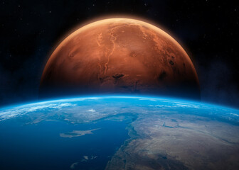 Wall Mural - earth and mars in space. solar system planets in deep space. the elements of this image furnished by