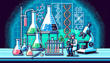Pixelated Biochemistry Lab: Retro 8-bit Art
