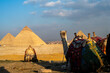 Pyramids of Giza, pyramid complex consist of three pyramids, Menkaure, Khafre or Chephren, and the Great Pyramid of Giza, the largest Egyptian pyramid served as the tomb of Pharaoh Khufu, Giza, Egypt