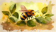 Happy bee watercolor background. AI generated