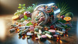 Vibrant Dietary Supplements: Capsules, Tablets, and Powders in a Healthful Display