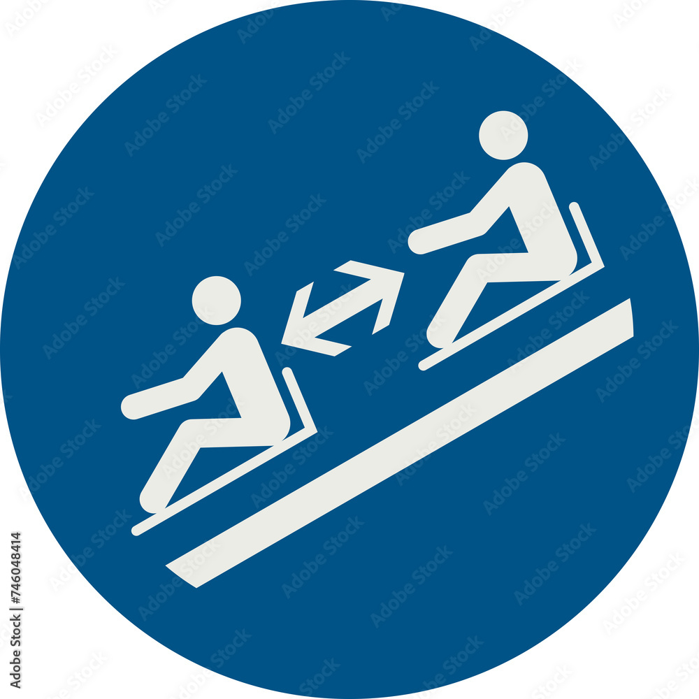 OBLIGATION SIGN PICTOGRAM, KEEP A SAFE DISTANCE BETWEEN SLEDS ...