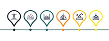 Outline Icons Set From Monuments Concept. Editable Vector Included Oriental Peral Tower, Hu Picchu, Blue Mosque, Blue Domed Church, Saint Paul, St Mark Basilica Icons. Infographic Template
