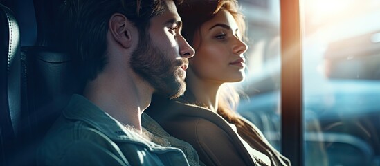 Contemplative Couple Observing Urban Life From Inside City Bus