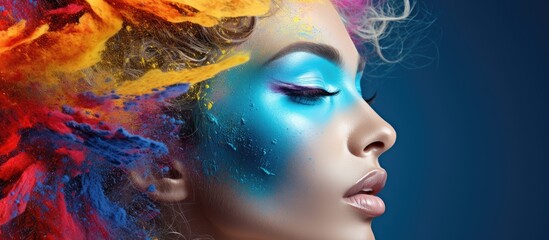 Sticker - Vivid Fashion Statement: Vibrant Woman with Colorful Makeup and Whimsical Hair Design