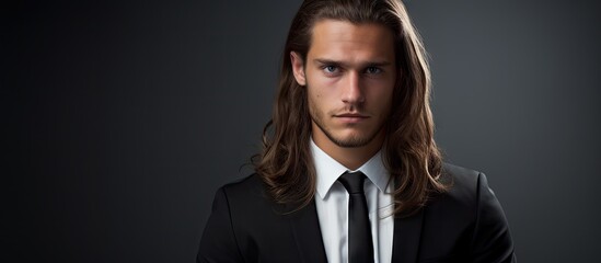 Sticker - Stylish Young Man with Long Hair Dressed in a Tailored Suit Looking Confident and Modern