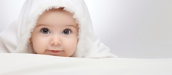 Sticker - Innocent Baby Wrapped in White Blanket Making Eye Contact with the Camera