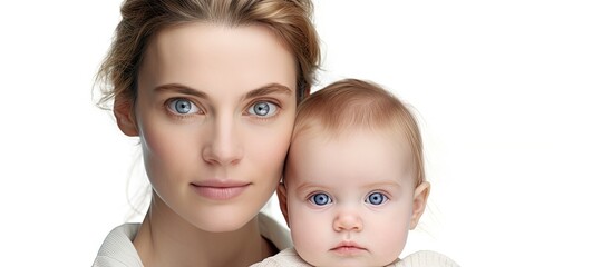 Loving Mother Embracing 8-Month-Old Baby with Tenderness and Care in White Background