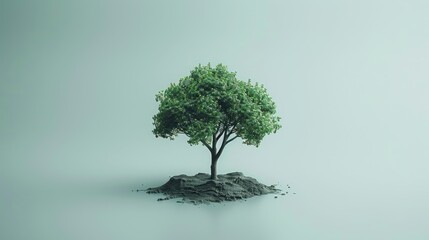 Wall Mural - Solitary tree on a mound with a clear background.