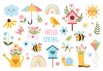 Poster - Cute decorative vector spring set