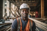 Fototapeta  - Portrait of a male construction worker on site