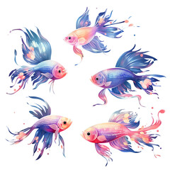 An unusual fish with a beautiful tail. illustration in bright and rich colors. Concept: aquarium and pets, marine life