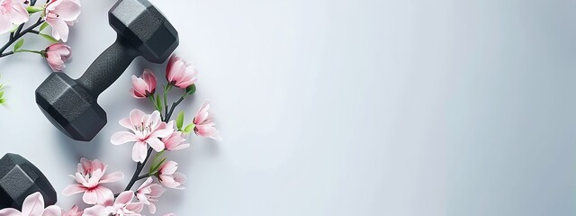 Wall Mural - a pair of dumbs with pink flowers on them on a white background