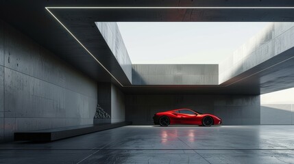 Aufkleber - The background of the presentation is a 3D rendering of a modern architecture with concrete walls and floors and empty spaces for cars.
