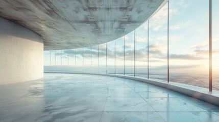 Leinwandbilder - Abstract futuristic building with an empty concrete floor in 3D.