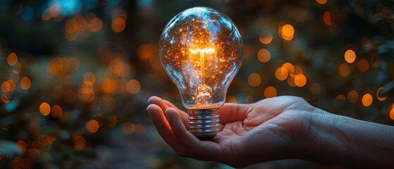 Leinwandbilder - Hand held light bulb, cloud computing for global internet connection. Business global internet connection application technology, digital marketing, financial and banking, digital link tech, big data