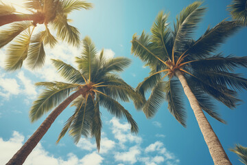 Wall Mural - Coconut palm tree leaves and blue sky