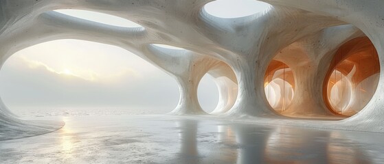 Leinwandbilder - An abstract rendering of futuristic architecture on a concrete floor.