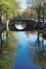 Poster - Bridge over canal with mirror reflections, Amstardam, Netherlands