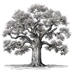 Old Oak Tree Sketch, Hand Drawn Sketched Tree, Engraving Huge Lime Tree, Ink Pencil AI Illustration