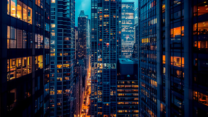 The setting sun casts a fiery glow on the reflective glass of towering skyscrapers in a bustling cityscape, creating a stunning urban sunset (4)