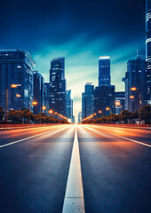 modern empty road at sunset in a big city