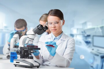 Wall Mural - young student scientist do research in lab