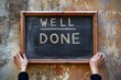 © SKIMP Art - hands holding an chalkboard that says WELL DONE on it Generative AI