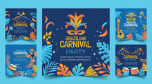 Flat Brazilian Carnival Banners Collection Design Vector Illustration
