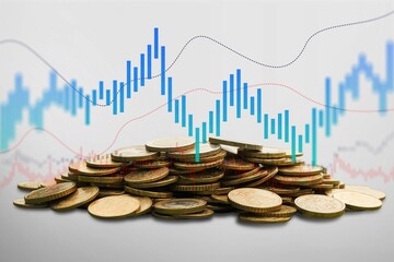 Poster - Stock S&P 500 symbol in stack coins. Business concept.