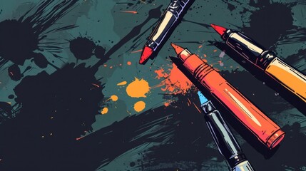 Vector illustrations of a pen, pencil, marker, and brush