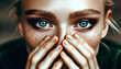 Regard d'une femme aux yeux bleus - Femme choquée