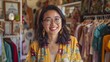 Asian woman selling vintage clothes, she is live on social media.She is answering customers questions.
