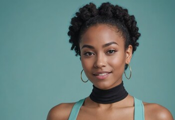 Wall Mural - A confident African-American woman with a turtleneck and earrings.