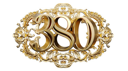 Wall Mural - golden number three hundred eighty in the center of decorative golden vintage frames, number 380
