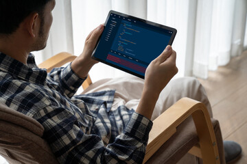 Software development programming on computer screen for modish application and program coding