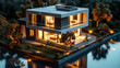 Glowing miniature replica of contemporary architectural marvel