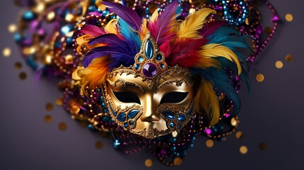 Top view of ornate Venetian carnival mask