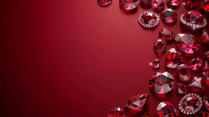 Sticker - red background in a frame of rubies with copy space with space for text