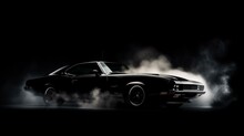 Dramatic Classic Muscle Car Showcased With Smoke On A Dark Background