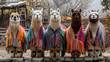 Alpacas in Peruvian colorful ponchos in South America