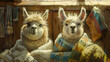 Alpacas in pajamas in a cottage
