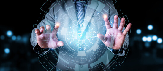 Wall Mural - ai technology, artificial intelligence. man using technology smart robot ai, artificial intelligence