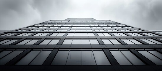 Wall Mural - a captivating black and white image showcasing a tall office building with abundant windows set agai
