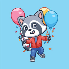  Birthday Raccoon Cute Cartoon